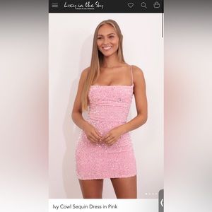 Lucy in the Sky; Ivy Cowl Sequin Dress in pink